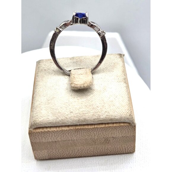 Silver Tone Claddagh Ring With Blue Heart-Shaped Stone & CZ Accents Size 8.5 - Picture 2 of 5